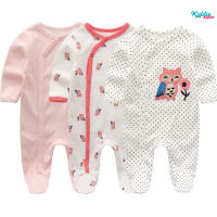 Kiddiezoom 3 Pieces Baby Romper Long Sleeve Newborn Clothing 100% Cotton 0-12 Months