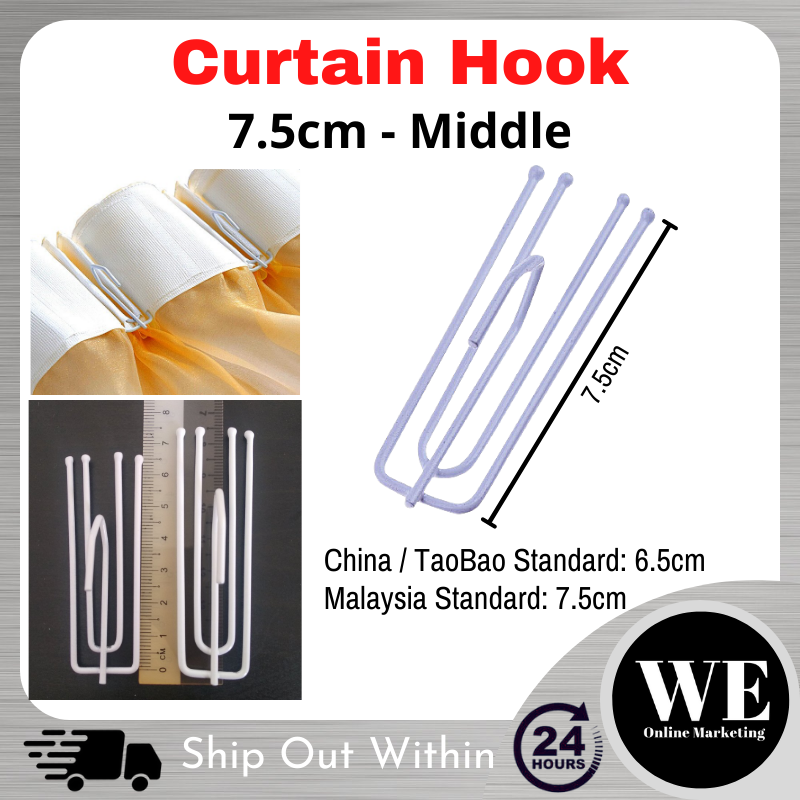 (Ready Stock) Curtain Hook 12pcs (6.5cm / 7.5cm) - Single End 4 Prongs Pinch Pleat French Pleat Middle Pleat Hook Cangkuk Langsir Tengah Malaysia China Standard Size