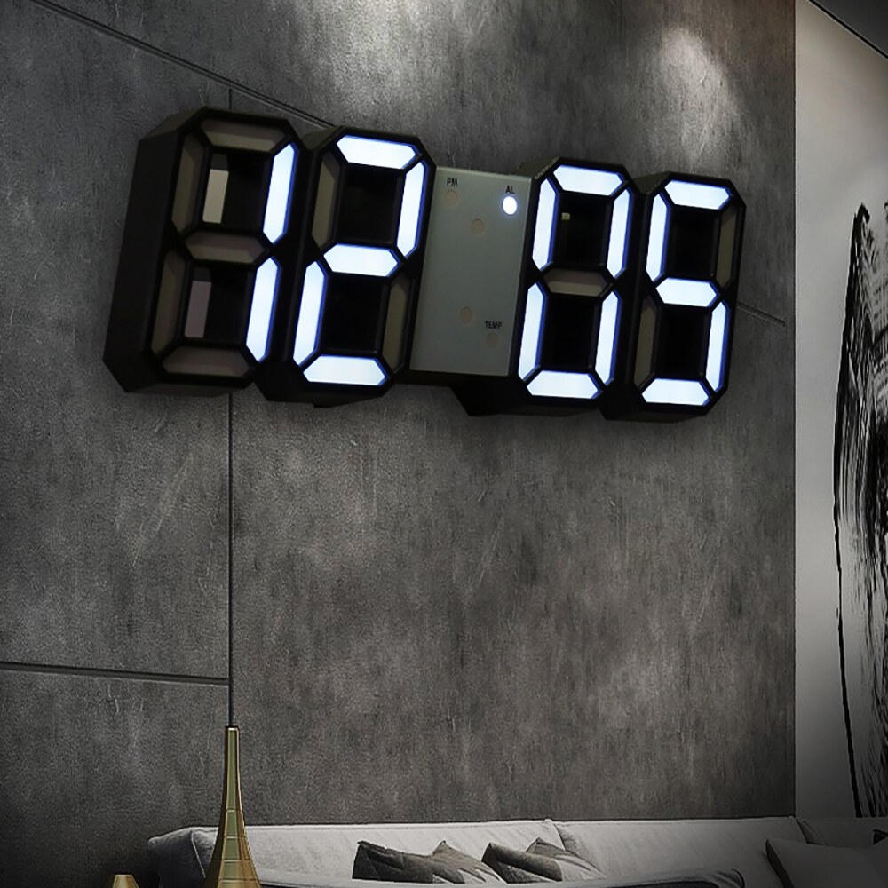 [Trang trí nội thất gia đình sáng tạo] Đồng hồ treo tường đồng hồ báo thức kỹ thuật số hiện đại điện tử cho nhà bếp thông minh 3D Bộ nguồn USB LED ngày giờ hiển thị nhiệt độ máy tính để bàn phòng ngủ