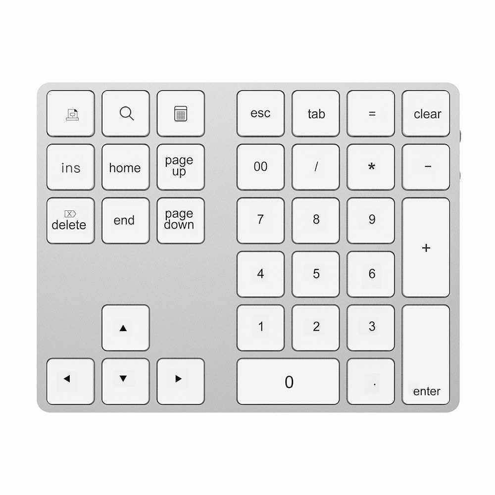 2-in-1 BT Keyboard USB-C 3.1 HUB Features 34-key Wireless Numeric Keypad with Two Extended USB3.0 Interfaces Silver (Silver)