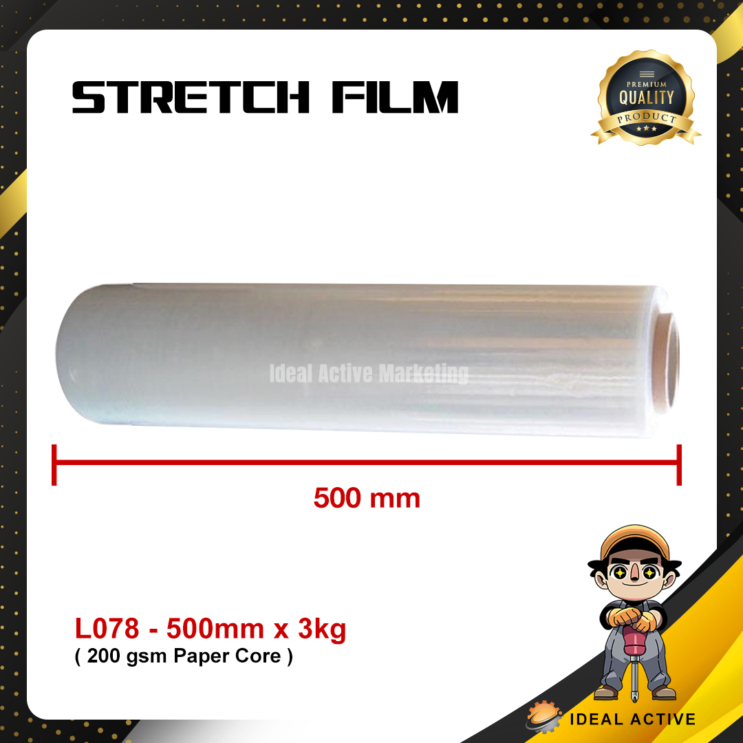 3KG 500MM STRETCH FILM WRAPPING ROLL