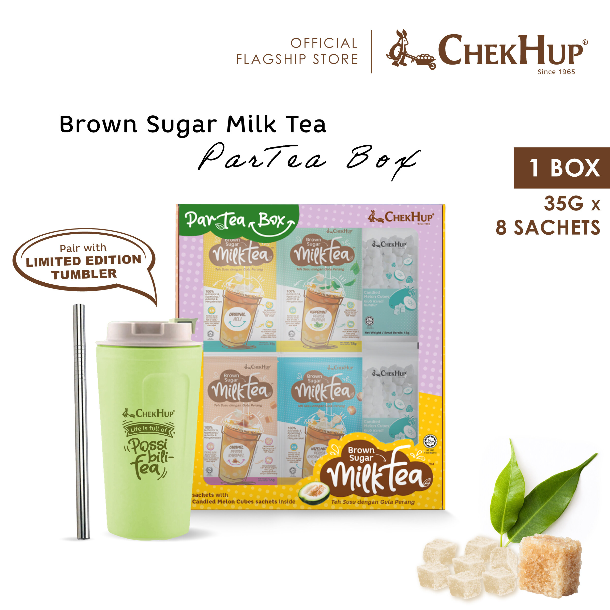FREE Limited Edition Green Tumbler Brown Sugar Milk Tea Partea Box