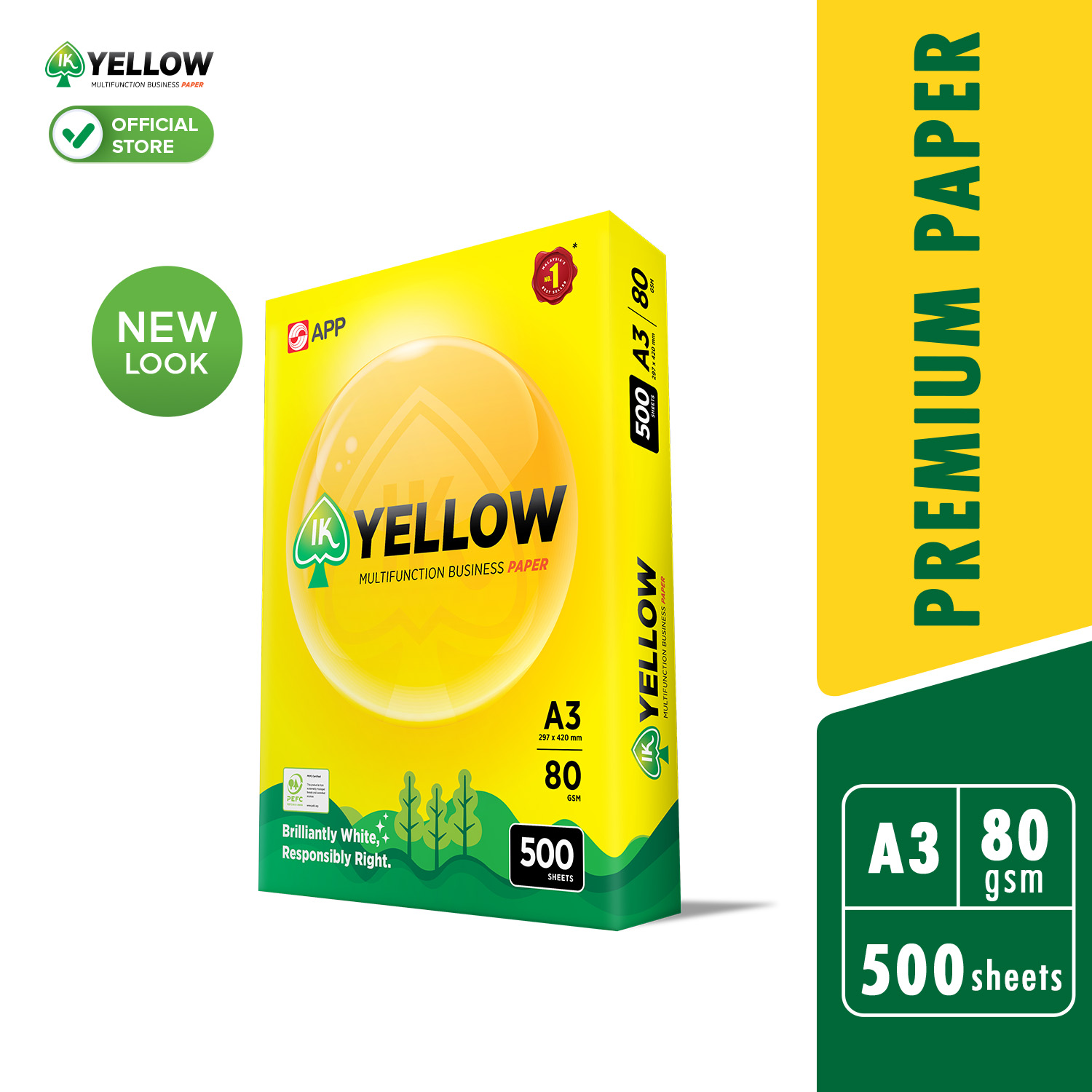 IK Yellow 500s 80gsm A3 paper 1 Ream (500 sheets/ream)