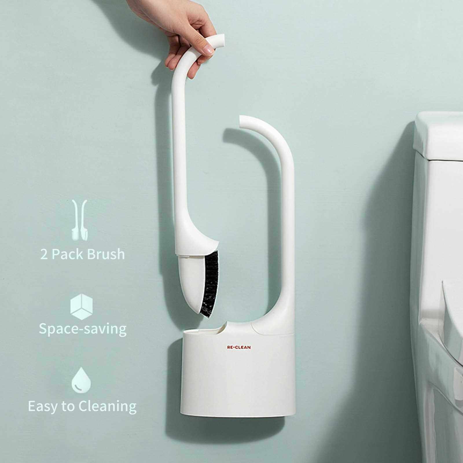 2PCS Toilet Brush and Holder Wall-mounted Floor-standing Soft Bristles Toilet Brush Cleaner No-drilling Bathroom Deep Cleaning Toilet Bowl Brush (Standard)
