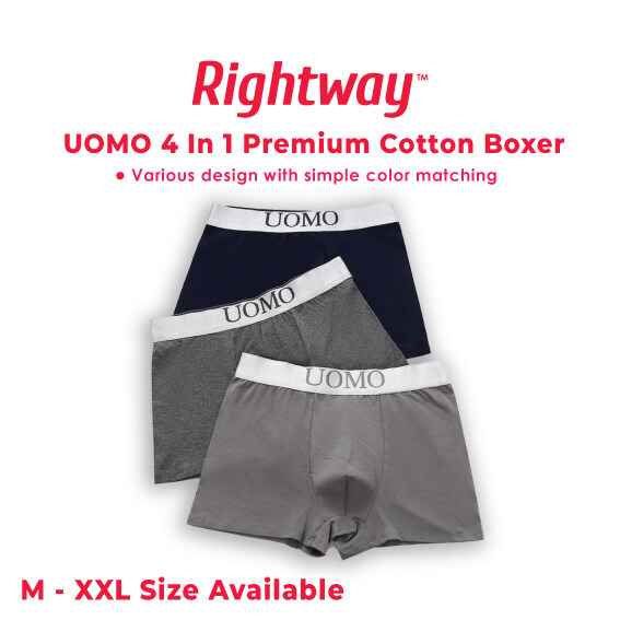 RIGHTWAY X UOMO 4 In 1 Men Briefs Premium Cotton Breathable Plain Boxers Underwear Boxer Seluar Dalam Lelaki 4PCS PACK