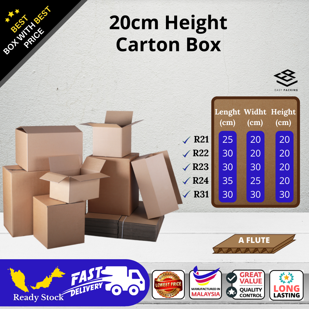 A Flute 5mm ( 20cm Height ) Carton Box Packing Box Packaging Box Paper Box Big Box Small Box Big Box Kotak Carton Box