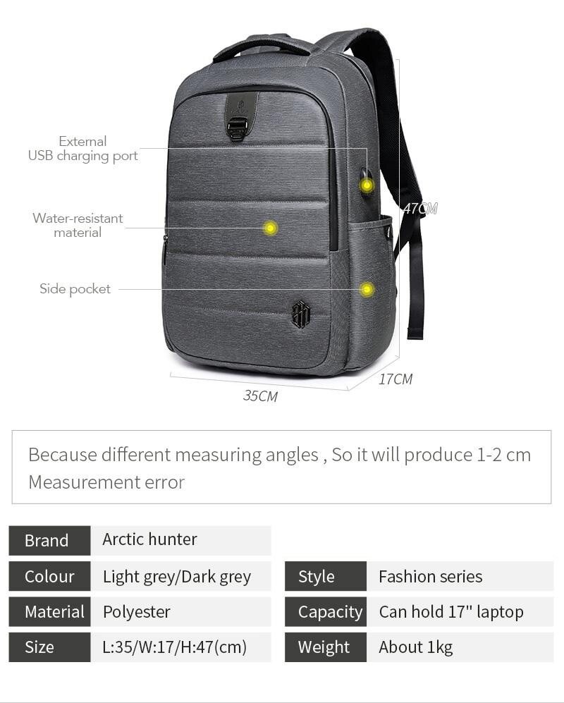 Arctic Hunter i-Shady Laptop Backpack Multi-Functional Ergonomics Multi-Compartment (15.6")