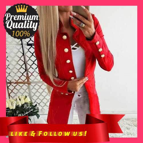 People's Choice Fashion Women Suit Jacket Solid Button Front Long Sleeve OL Work Ladies Casual Slim Coat Outerwear (Red)