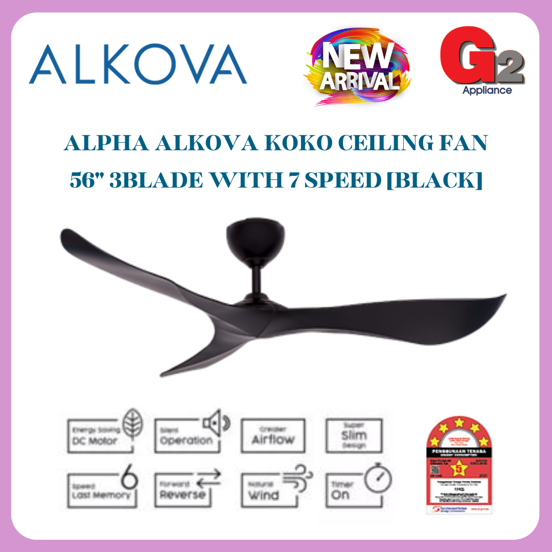 ALPHA (READY STOCK) ALKOVA KOKO CEILING FAN 56\'+String.fromCharCode(34)+\' 3BLADE WITH 7 SPEED [BLACK/CARAMEL/WHITE]