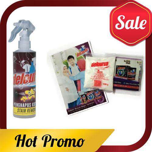 [ Local Ready Stock ] Delourva Stain Remover + 100 g detergent - Laundry detergent for school uniform