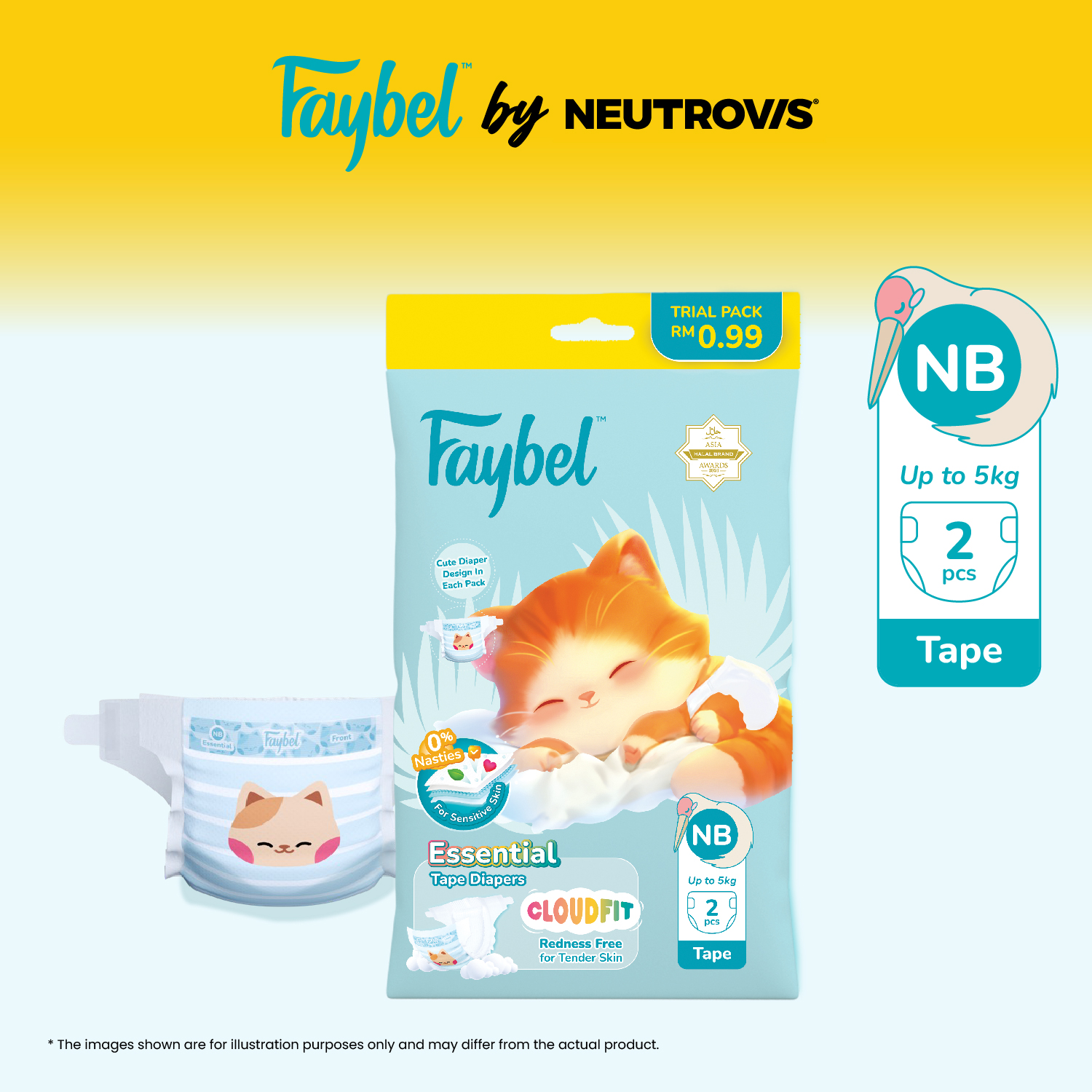 [TRIAL PACK BUNDLE] Faybel Baby Essential Disposable Diaper (2pcs x 50packs)