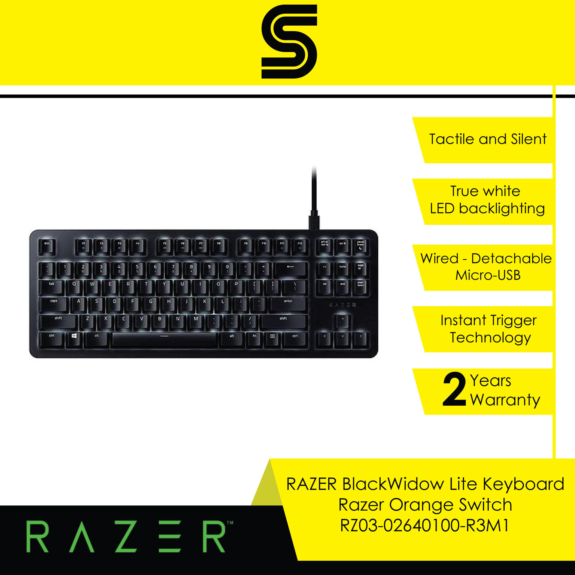 RAZER Blackwidow Lite Tenkeyless Gaming Keyboard - Razer Orange Switch - RZ03-02640100-R3M1
