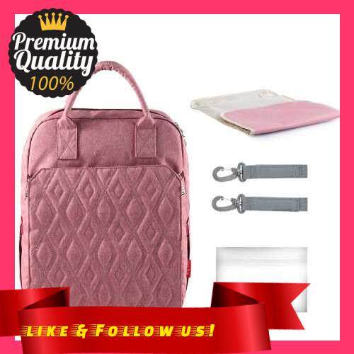People\'s Choice Diaper Bag Backpack Large Capacity Multi-function Waterproof Polyester Baby Clothes Diaper Nappy Milk Powder Bottle Travelling Storage Bag with 6 Pockets Hold or Hang -- Rose Red (Rose Red)