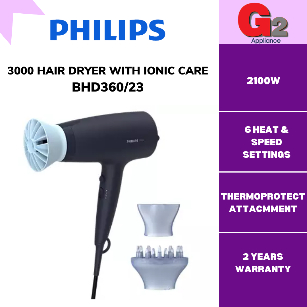 PHILIPS (READY STOCK) HAIR DRYER 2100W BHD360/23 (IONIC CARE) DIFFUSER - PHILIPS MALAYSIA WARRANTY