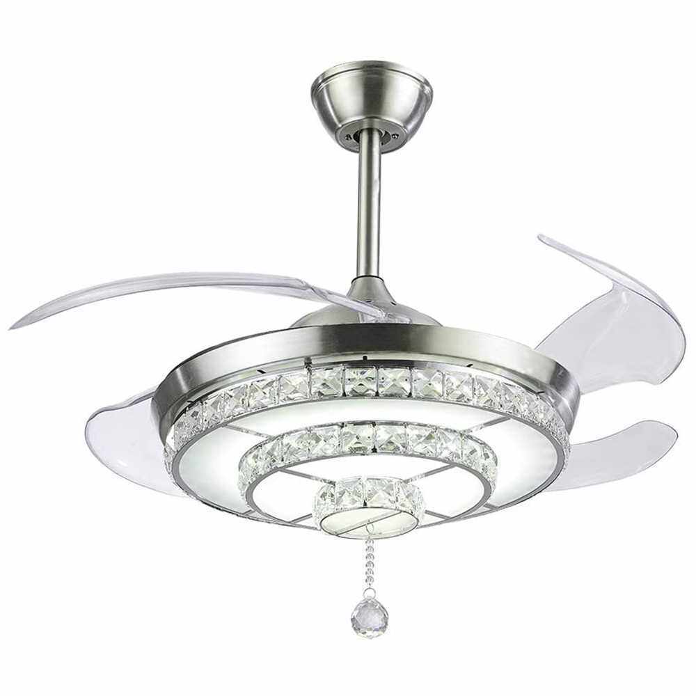 Y42-A100BN 42 Inches Crystal Ceiling Fan Light 200-240V LED Ceiling Light Retractable Blade Adjustable Wind Speed Dimmable with Remote Control AC 65W (Standard)