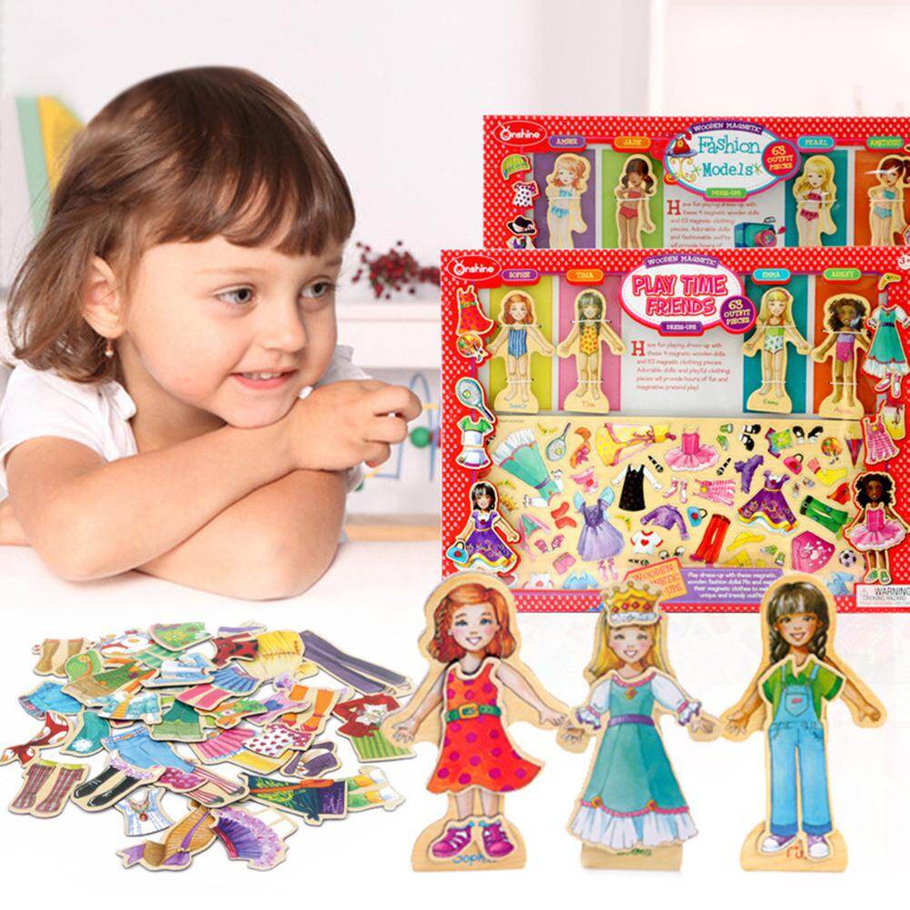Play Time Wooden Cute Girl Dress Clothes DressUp Dolls Play