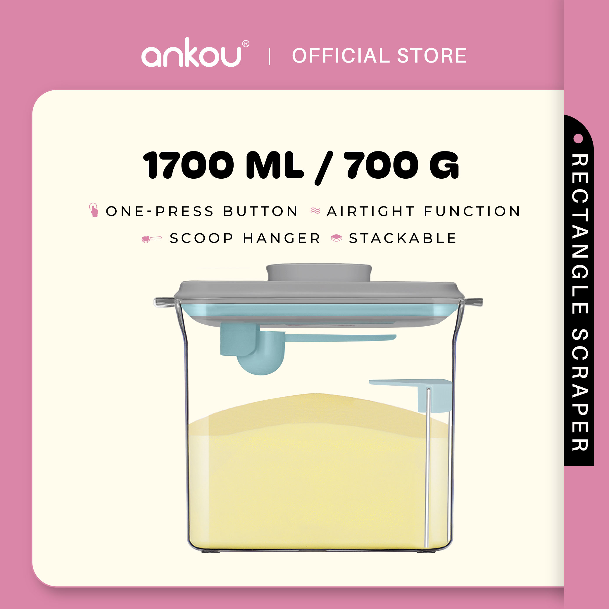 ANKOU Airtight Milk Powder Container With Scraper - Rectangle Scraper (1700ml)