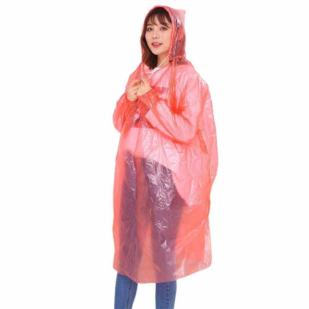 Thickened adult disposable raincoat portable pe children\'s poncho amusement park outdoor transparent raincoat manufacturers can be customized red One size xl (Red)