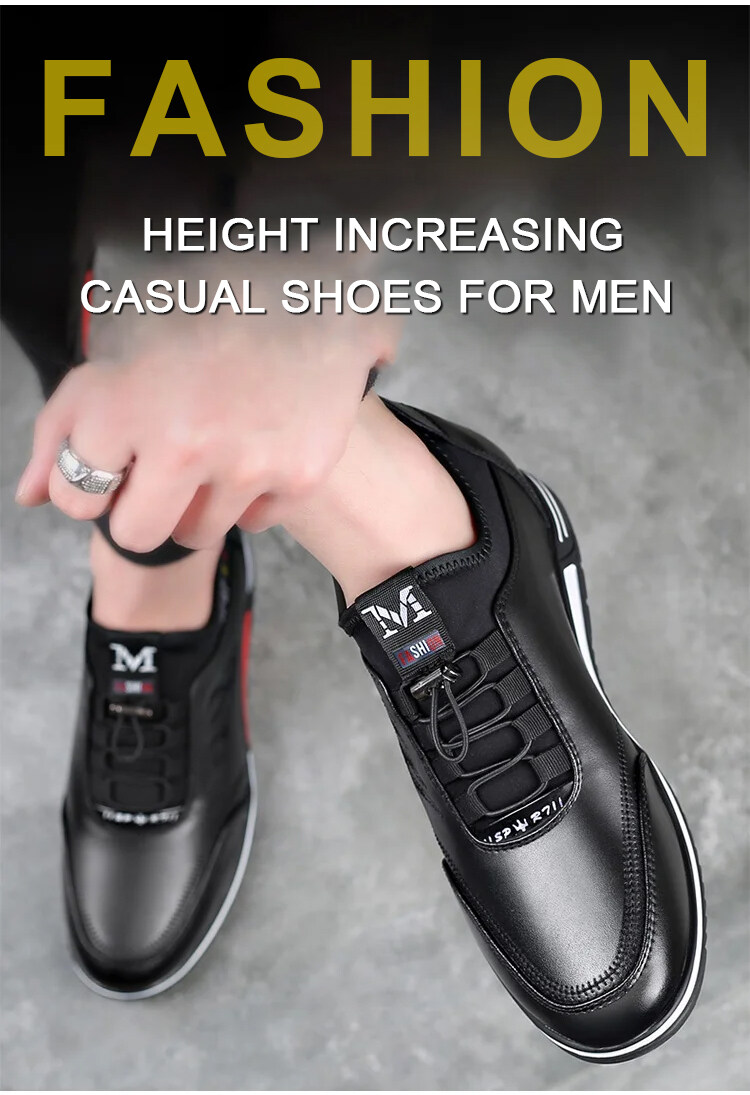 Men's Inner height increasing casual and comfortable shoes Soft Bottom Genuine Cowhide Waterproof Breathable_voghion.com