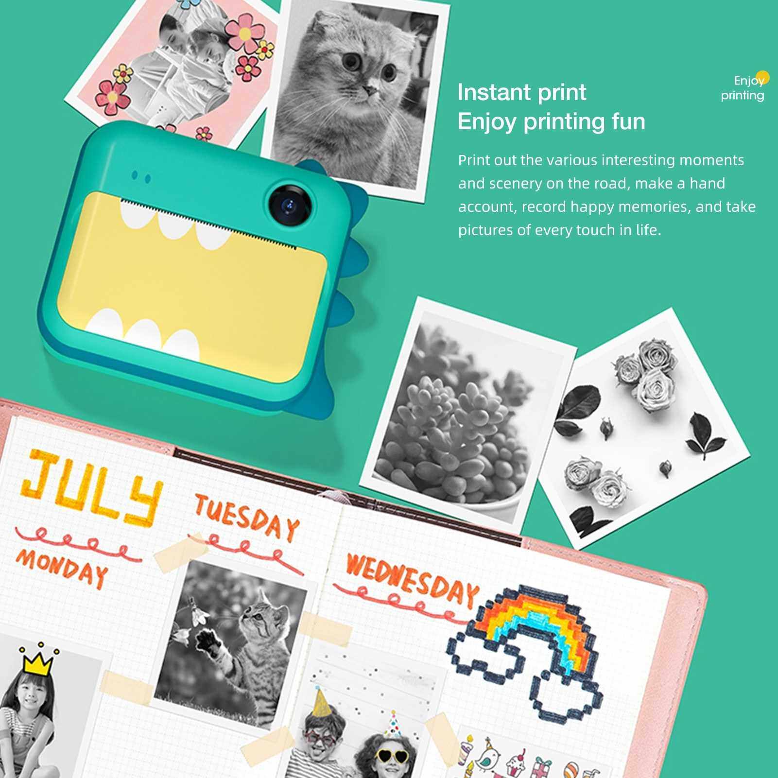 P1 Kids Camera 32GB Children Instant Camera Photo Printer 2.4 inch IPS Screen Christmas Birthday Gifts for Girls with Printing Paper Support WIFI Transmissin Applicable to Self-adhesive Photo Paper (Green)
