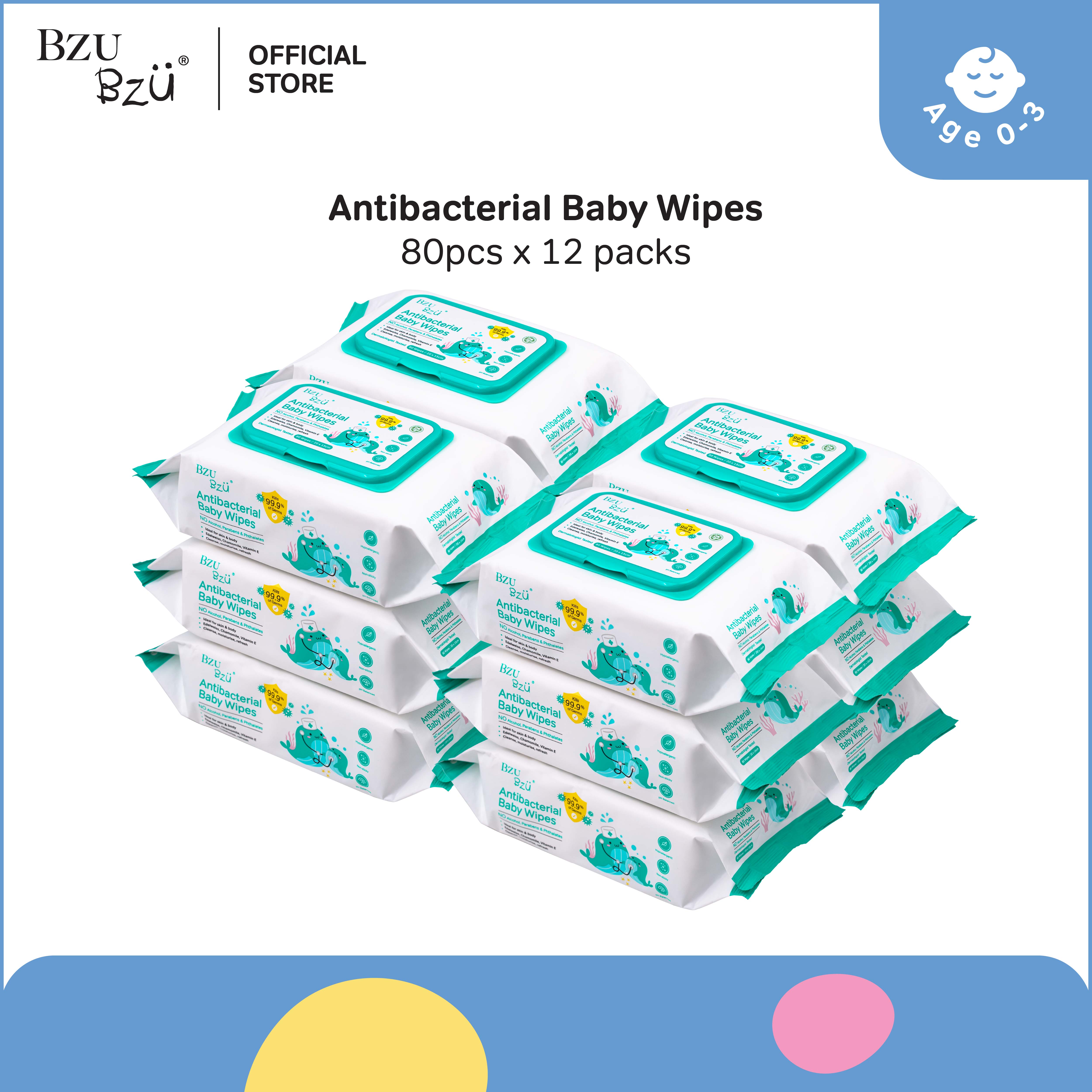 BZU BZU NEW Anti Bacterial Baby Wipes (80 pcs x 12) [Exp: Year 2028]