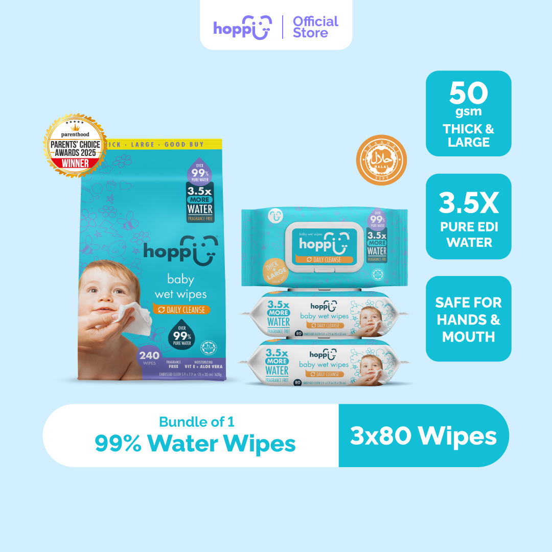 [Upgraded Formula] Hoppi Premium 99% Baby Water Wipes (80 Wipes x 3 Packs)
