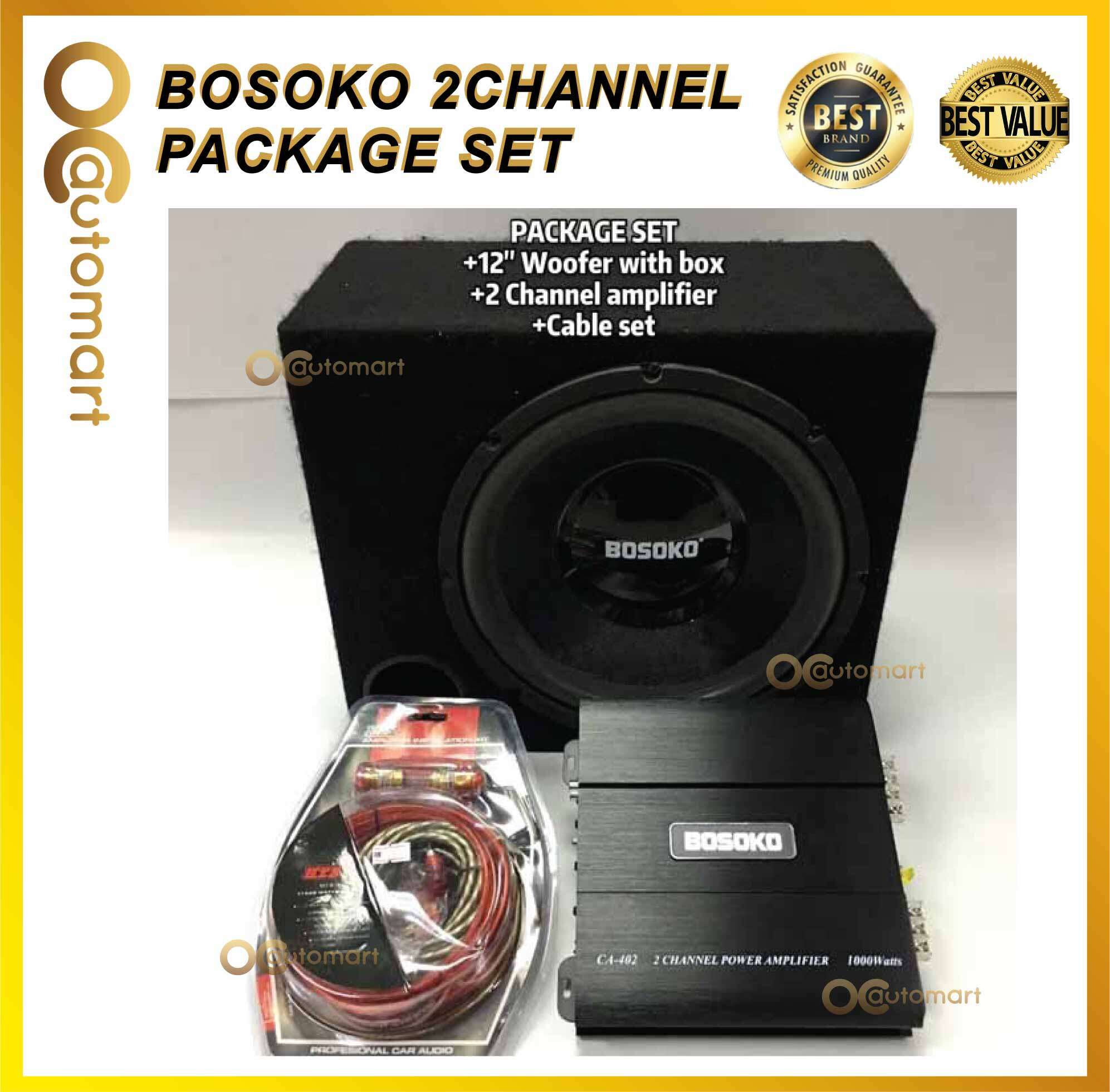 PACKAGE SET BOSOKO 2Channel AMPLIFIER 1000 Watts, BOSOKO 12" woofer