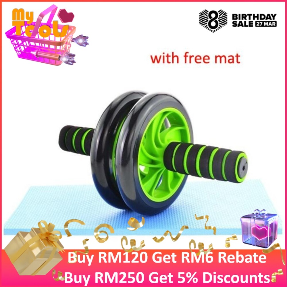 2 Wheels Ab Roller Abdominal Muscle ABS Fitness Dual Wheel Strength Gym Home Fitness Exercise Training FREE: Floor Mat Gym Equipment