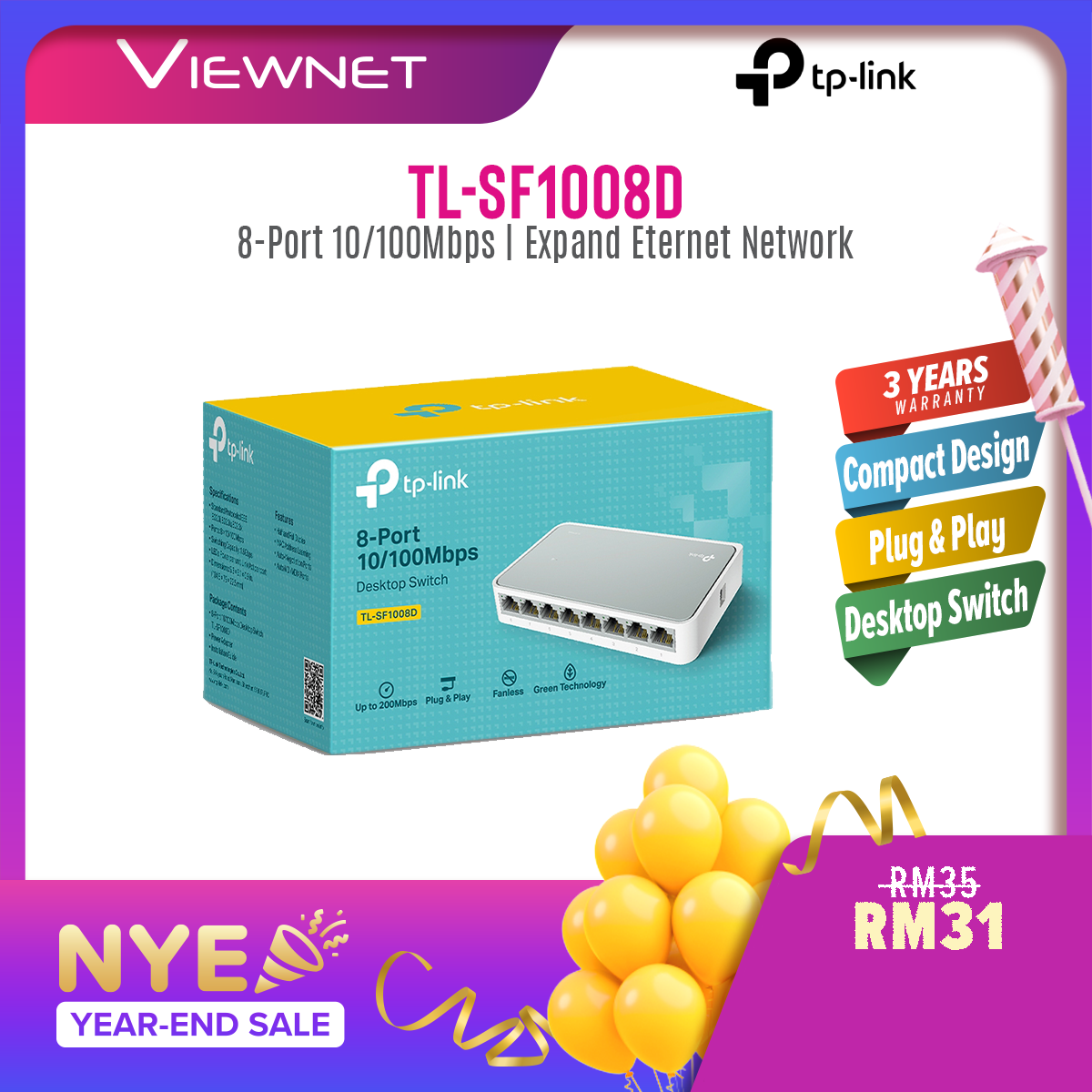 TP-LINK TL-SF1008D 8-Port 10/100Mbps Desktop Network Switch