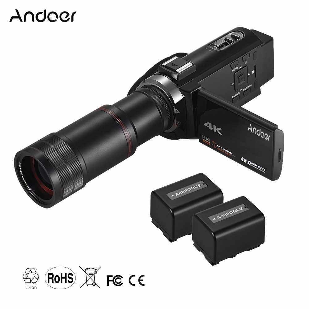 Andoer 4K HD Digital Video Camera Camcorder DV 16X Digital Zoom 3 Inch TouchScreen WiFi IR Night Vision with 2pcs Batteries + Stereo Condenser Microphone + 8X Telephoto Lens (Black)