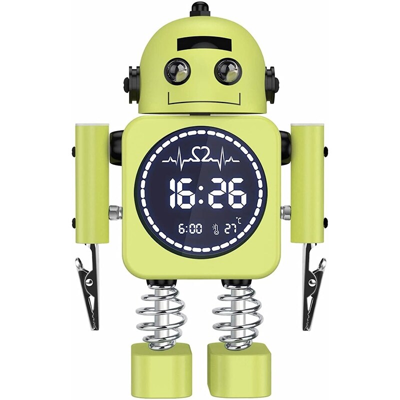 [Sáng tạo trang trí nội thất gia đình] Robot thông minh đồng hồ báo thức kỹ thuật số hiển thị nhiệt độ máy tính để bàn đồng hồ với chế độ báo lại nhà bàn phòng ngủ trang trí cho trẻ em món quà