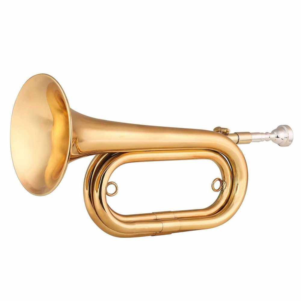 Brass Bugle Call Gold-Plated Trumpet Cavalry Horn with Mouthpiece Carrying Bag Musical Instrument for Beginners School Band Military Orchestra (13.5 Inch) (Standard)