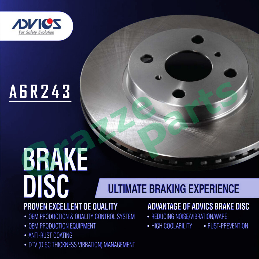(1pc) Advics Aisin Disc Brake Rotor Rear A6R243 for Toyota Vios NCP42 Altis ZZE122 (269mm)