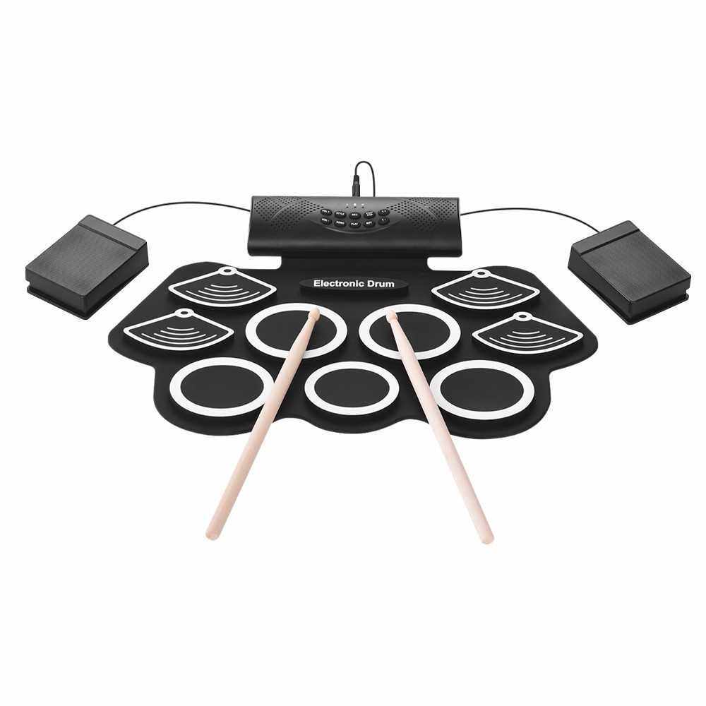 Portable Electronic Drum Kit Hand Roll Drum Set 9 Silicon Pads Built-in ...