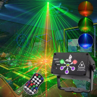 【Ready Stock】Vimite Outdoor USB Mini Laser Light Music DJ Disco Stage Voice Control Colorful RGB Party LED Projector Lamp with Remote Control for Room Birthday Atmosphere Christmas Wedding KTV Bar Decorative Light