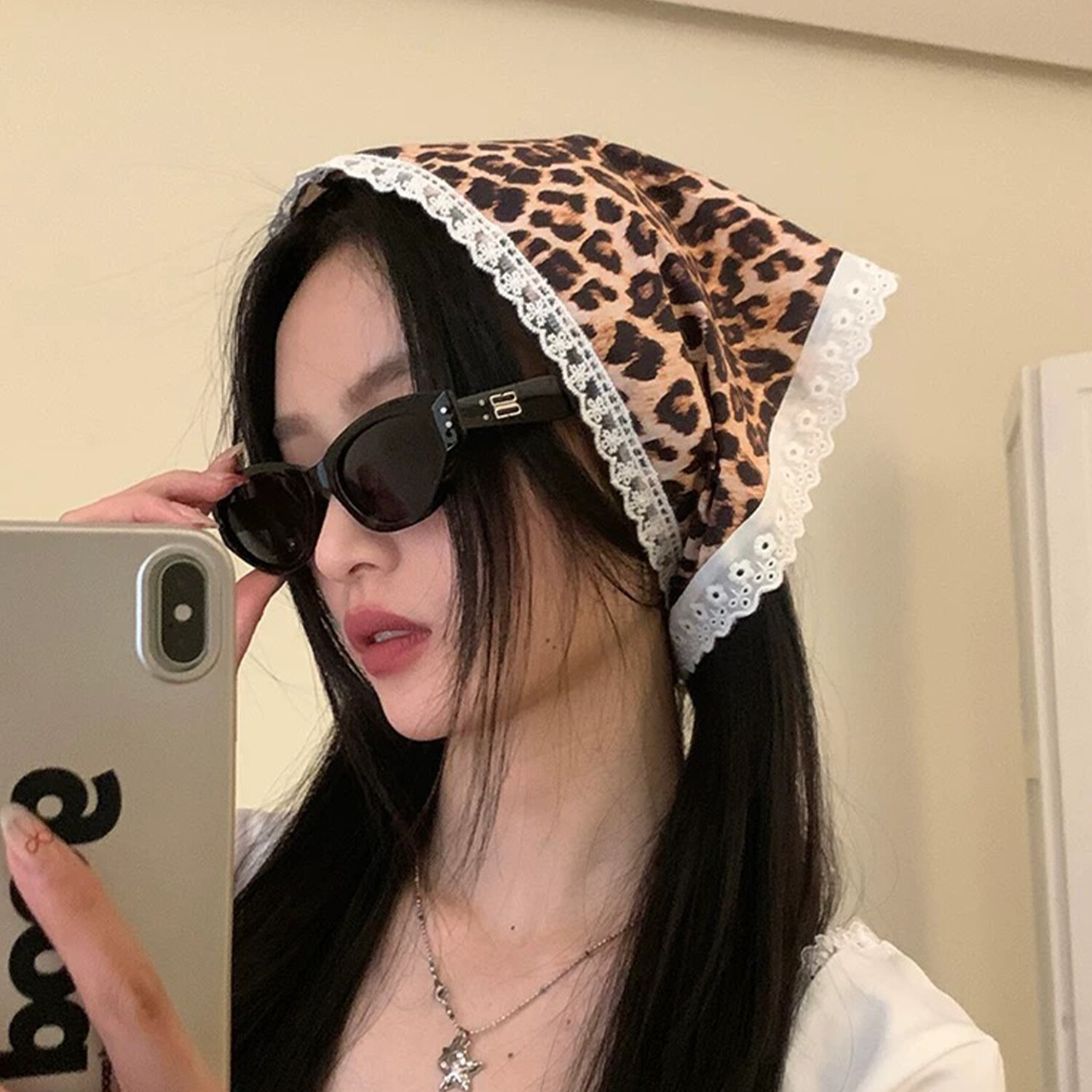 Retro Spice Girls Leopard Print Headscarf Dual Use Satin Thin Edge Scarves Leopard Print Turban Hair Scarf Hair Accessories - 7