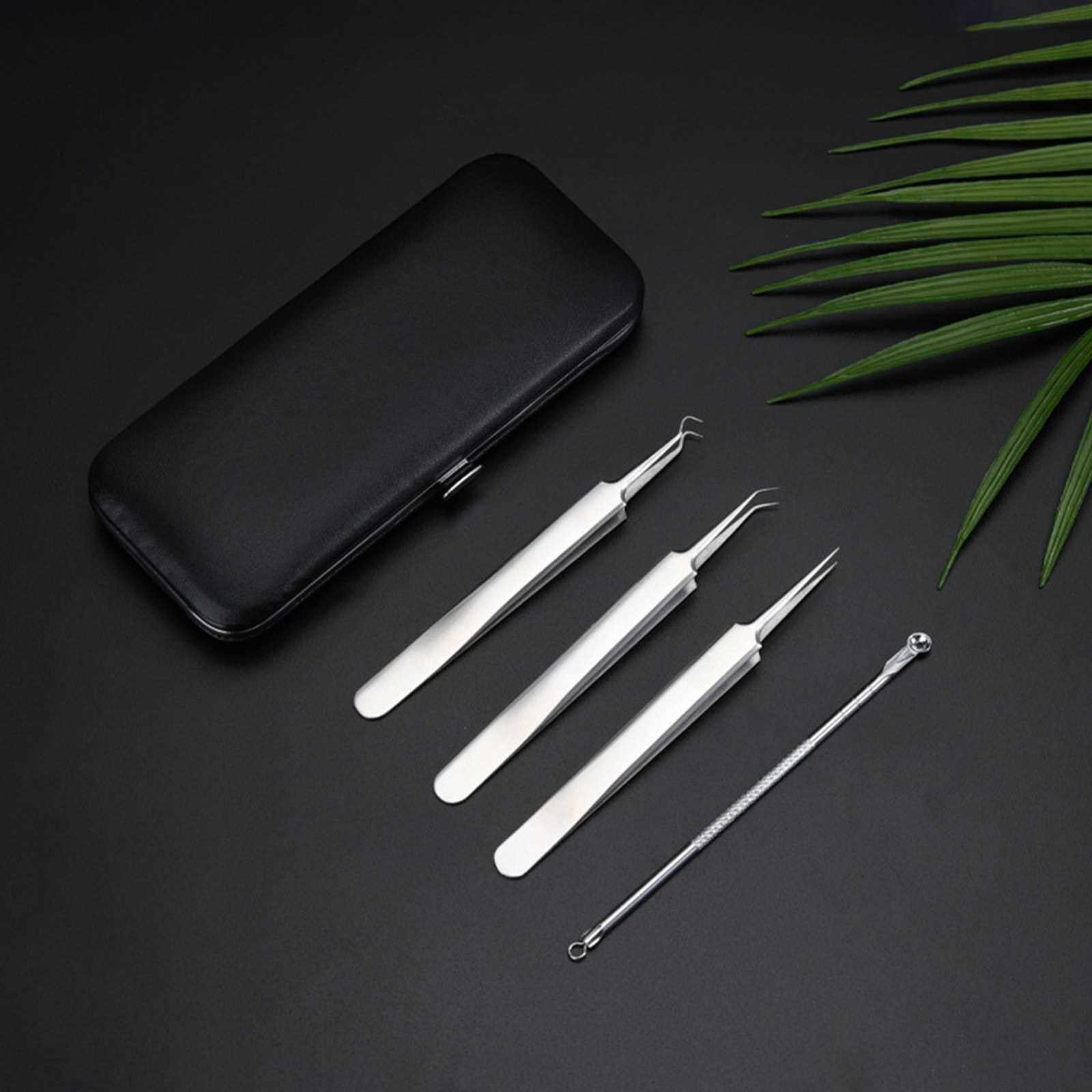 BEST SELLER 4Pcs Blackhead Remover Kit Acne Comedone Pimple Extractor Pimple Cleaner Tool Blackhead Tweezers Extractor with Storage Case (Standard)