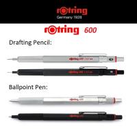 rOtring 600 Full Metal Drafting Pencil (0.3 0.5 0.7 2.0 mm) or Ballpoint Pen (1.0 mm) Black / Silver Body rotring