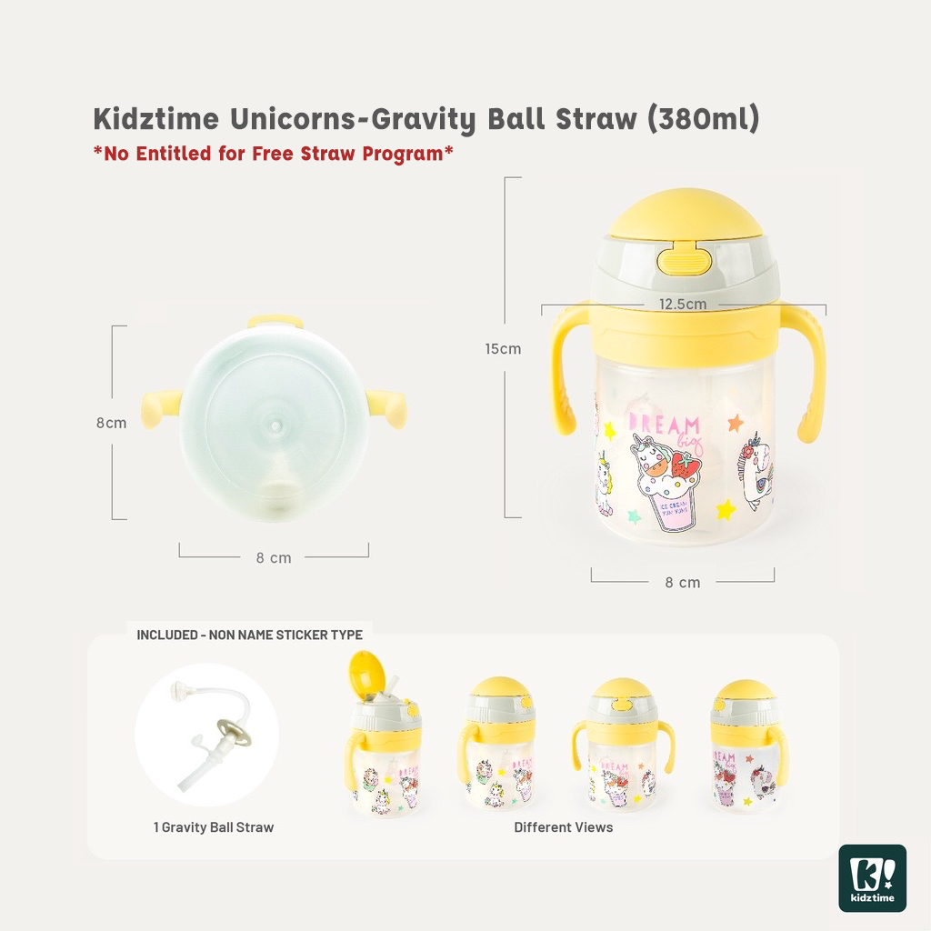 Kidztime Anti-Bac Baby Sippy Straw Bottle Leakproof Toddler Learning Cup BPA FREE Baby Feeding (380ml)