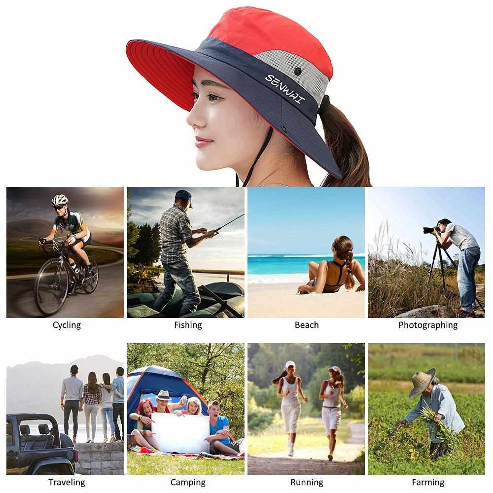 Sun Hat Wide Brim Boonie Hat Women UV protection Summer Cap for Beach Travel Hiking Camping Gardening (Pink)