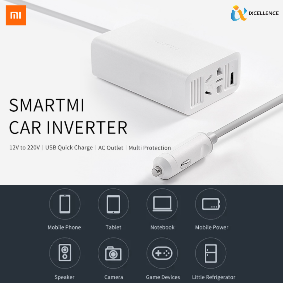 [IX] Xiaomi Mijia 100W Portable Car Power Inverter Converter DC 12V To AC 220V 5V/2.4A USB Car Charger