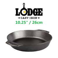 Lodge Cast Iron Baker’s Skillet Pan (10.25″ / 26cm) - Dual Assist Handles - Use in Oven Stove Grill Campfire
