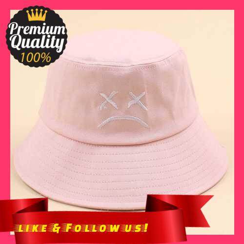 People's Choice Men Women Bucket Hat Crying Face Embroidery Solid Color Summer Travel Beach Sunshade Casual Cap (Pink)