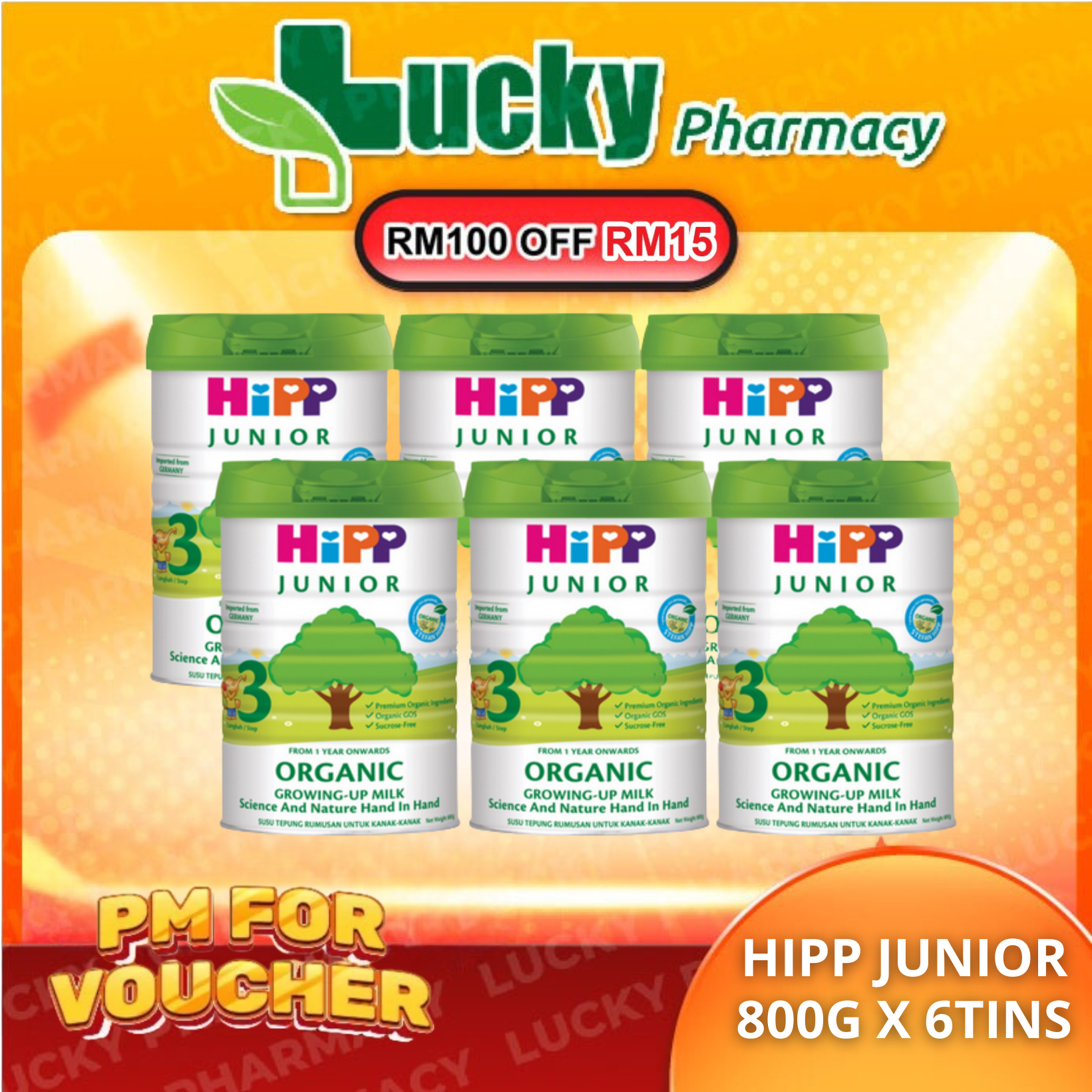 [6 TINS] HIPP JUNIOR Organic Growing-Up Milk Step 3 (800g) (From One Year Onwards)