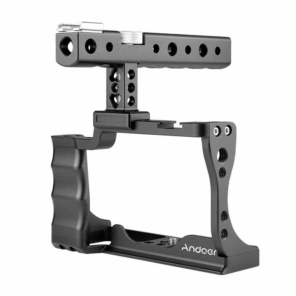 Andoer Camera Cage + Top Handle Kit Aluminum Alloy with Cold Shoe Mount Compatible with Canon EOS M50 DSLR Camera (Standard)