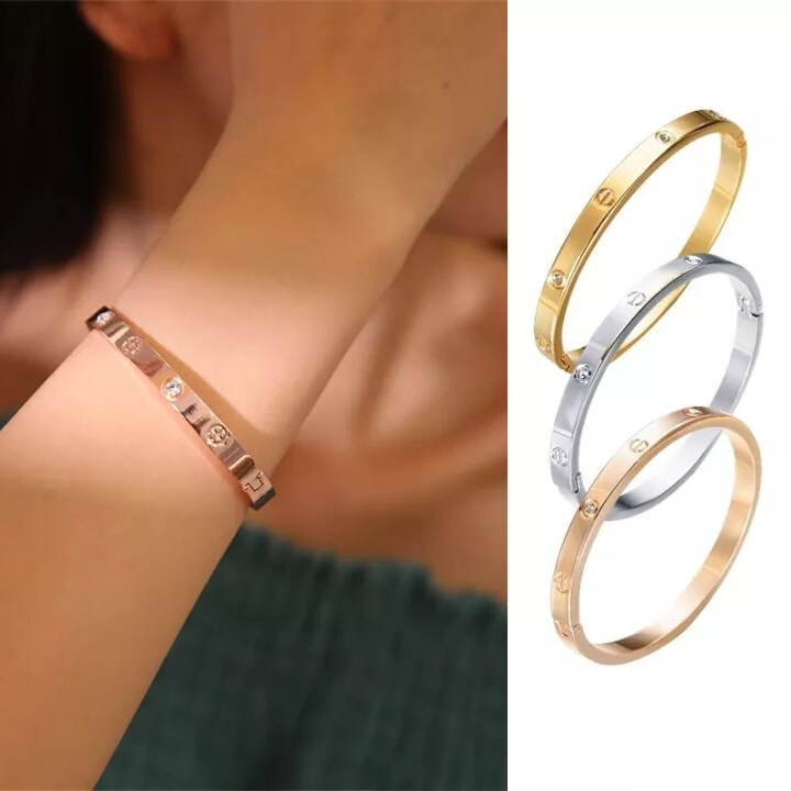 Fashion 3 color Screw Head Bangle for Women Rose Gold Stainless Steel Cuff