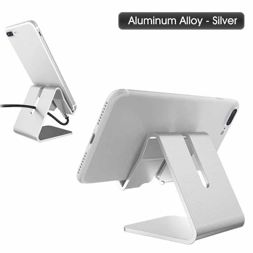 Aluminum Alloy Cell Phone Tablet Stand Desk Thick Case Friendly Phone Holder Stand For Desk Compatible with All Mobile Phones (Silver)