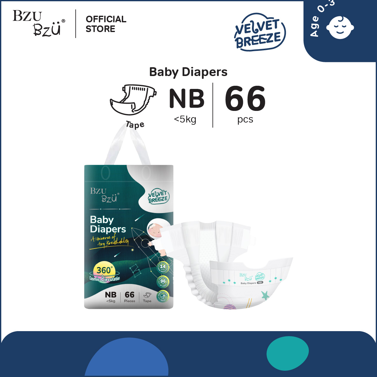 BZU BZU VelvetBreeze Baby Diapers Tape