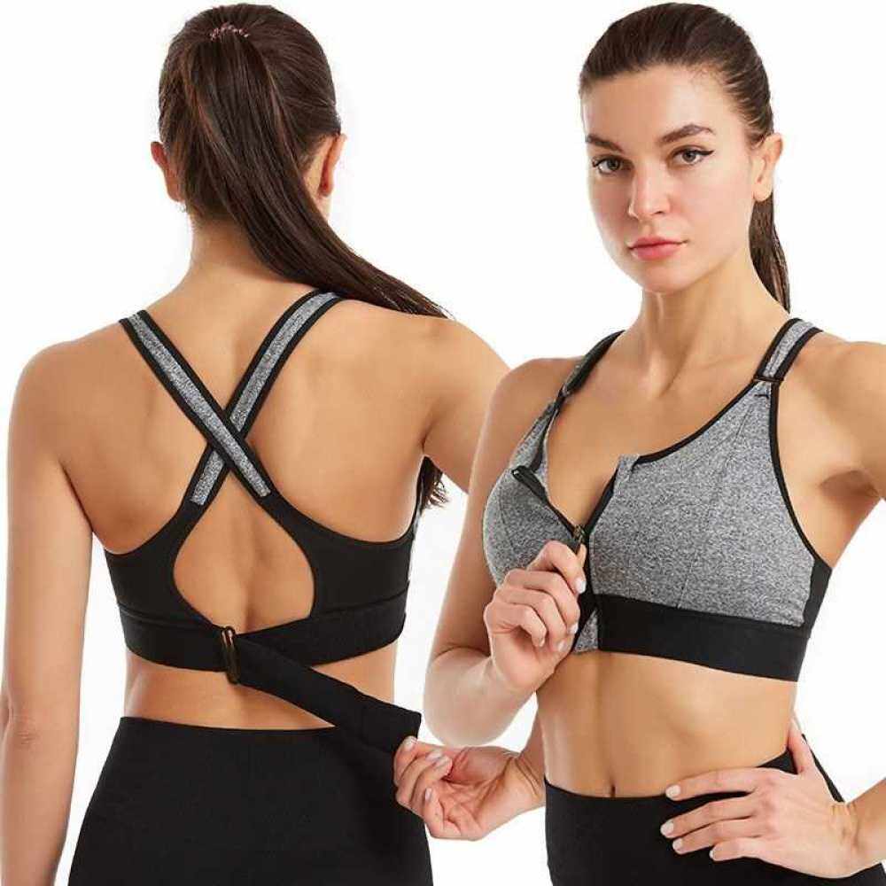 Amazon front zipper sports underwear beauty back fitness yoga female summer sports nursing bra plus size gray 4XL (Aly4196381)