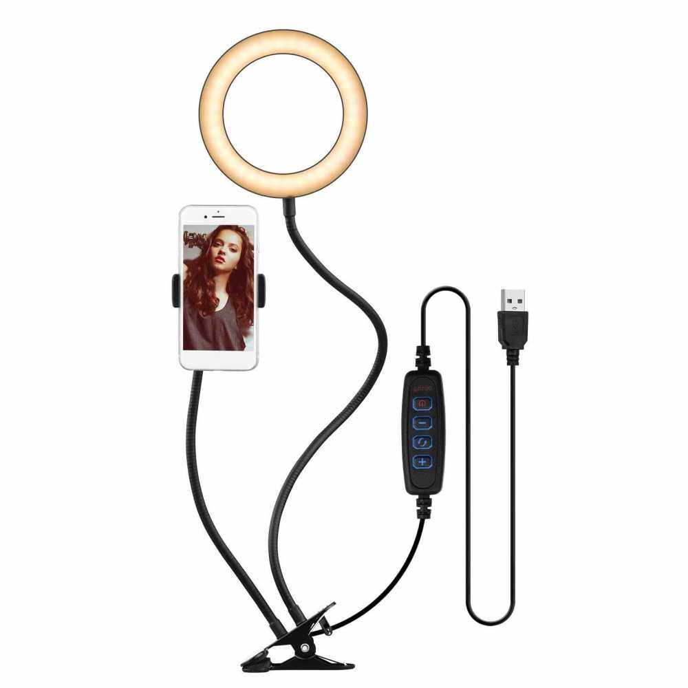 Andoer 6-inch LED Ring Light 3000-5000K 3 Colors Brightness Dimmable with Adjustable Stand Phone Holder 1/4-inch Mount Adapter Table Clamp for Phone Video Streaming (Standard)